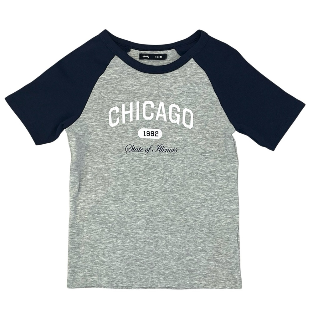Sinsay Womens M Raglan T Shirt Chicago 1992 State Of Illinois Blue Gray